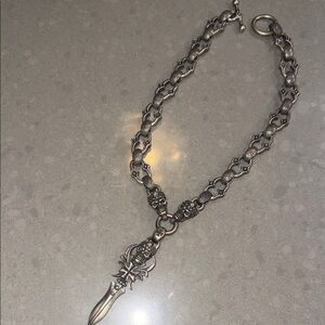 RARE💀custom piece Travis Walker Double Cross Silver Skull Dagger necklace